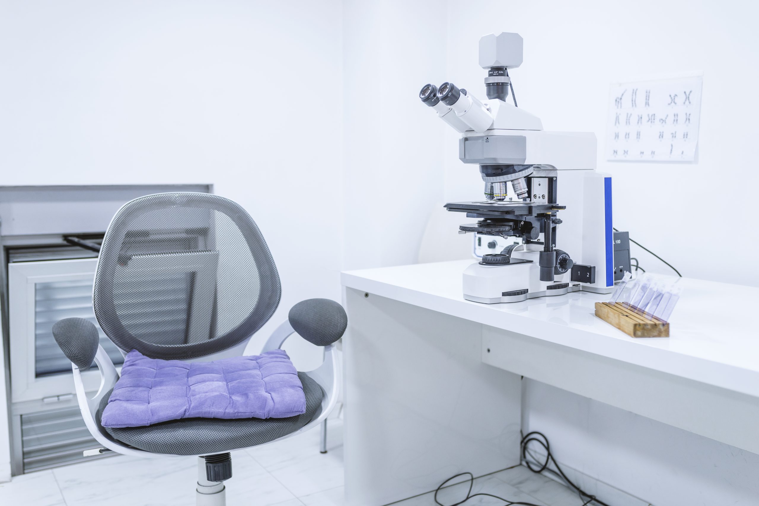 Modern laboratory for pharmacy background usage. Modern clean research laboratory. Research laboratory, no people, clean white, horizontal